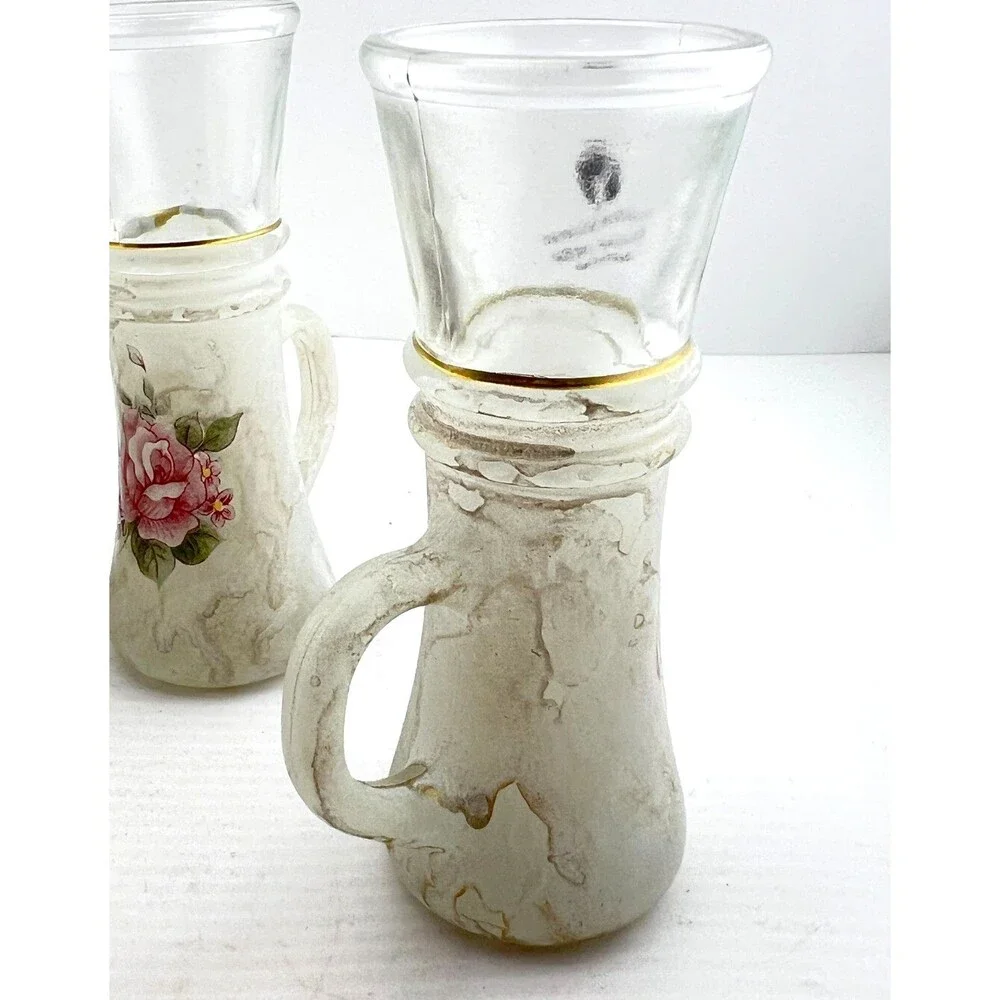 Arte MURANO Crystal Silvestri Decanter & Cordial Glasses Set White Marble Rose